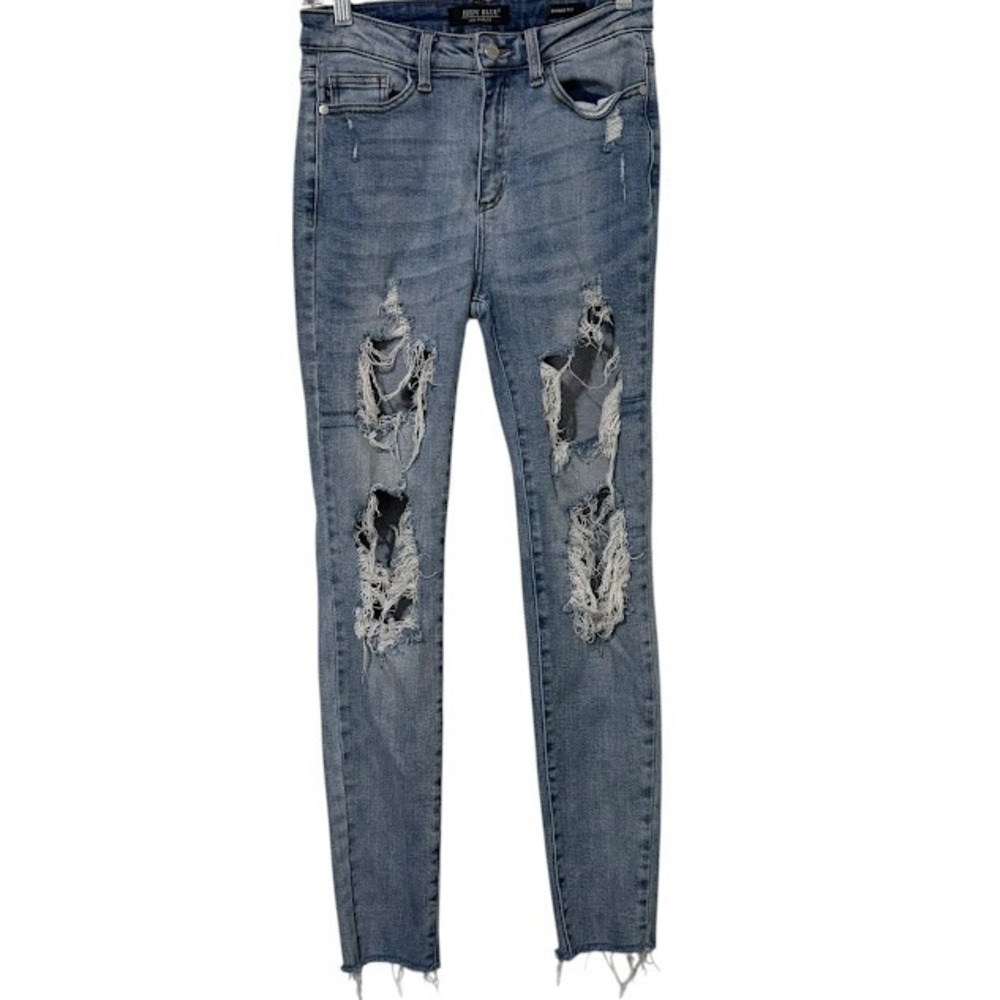 Judy Blue Skinny Fit Light Wash Ripped Distressed Stretch Jeans Womens 5 / 27